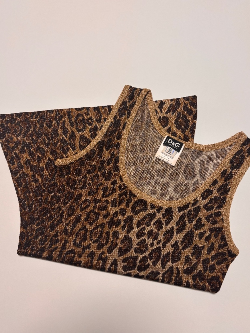 Vintage DOLCE & GABBANA Leopard Print Metallic Sleeveless Tank Y2K Size 40